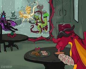 A citizen recovers with a hot drink after escaping The Pruning and its deadly festivities.¹